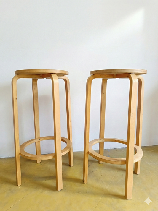 Coppia Sgabelli Alti Betulla Compensato | Vintage Scandinavi Anni 60