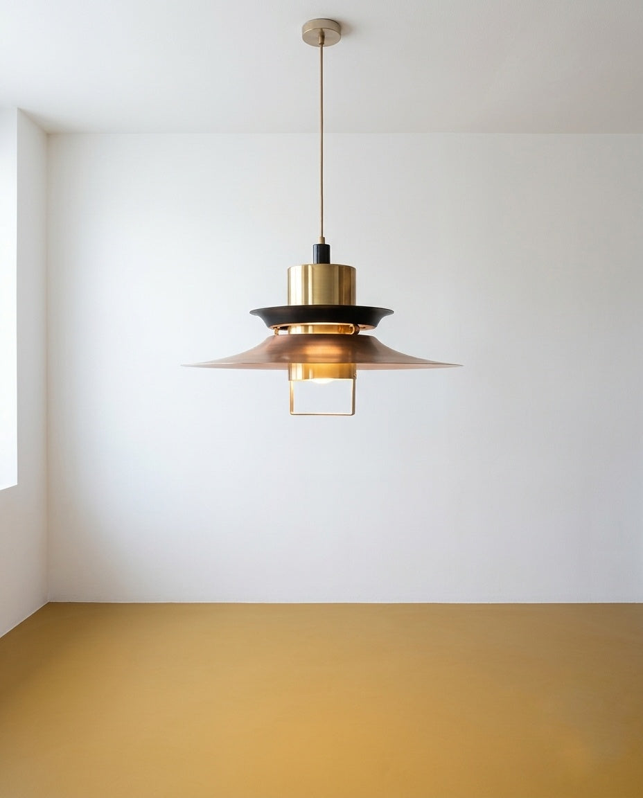 Lampada Sospensione Danese Anni '60 | Nero Ottone | Dischi | 40cm