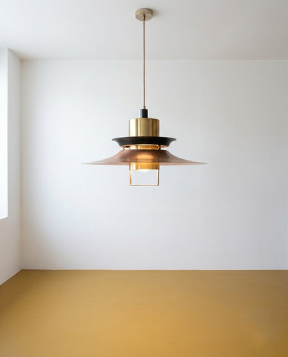 Lampada Sospensione Danese Anni '60 | Nero Ottone | Dischi | 40cm