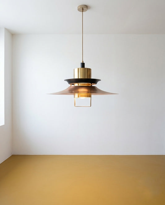 Lampada Sospensione Danese Anni '60 | Nero Ottone | Dischi | 40cm