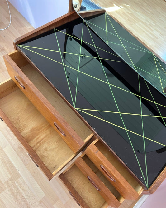 Toletta Danese Anni '50 Teak | 5 Cassetti Specchio Restaurata | 78cm | 99vnt