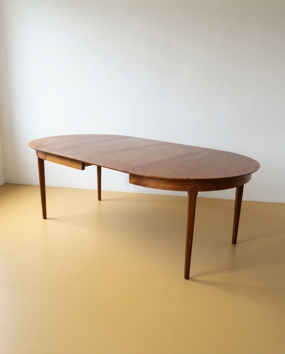 Tavolo rotondo teak Ø121 design danese vintage 1960 | 99ck2463 | IN FASE DI RESTAURO